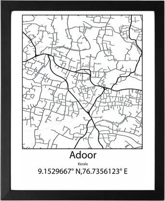 Adoor,Kerala,India UNFRAMED Minimalist Map Line Art Print Poster Wall Office Home Hometown Housewarming Decor Enhanced Paper Poster Paper Print