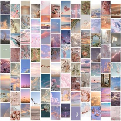 Aesthetic Wall Poster Collage Kit - Set Of 100 - Home, Living Room, Bedroom, Dorm, Hostel Decor - Dreamy Hues Wall art tissue paper Fine Art Print