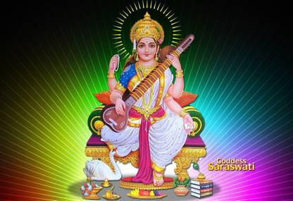 Poster Maa Saraswati Beautiful Sketch Photo Picture Series3 sl494 (Wall Poster, 13x19 Inches, Matte, Multicolor) Fine Art Print