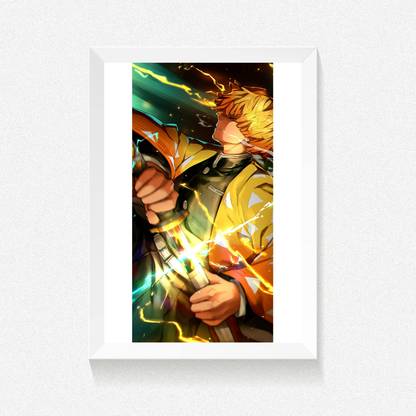 ANIME POSTER FRAME (DEMON SLAYER) - Black/White Wall Poster For Home And Office With Frame, (12.6*9.6) Photographic Paper