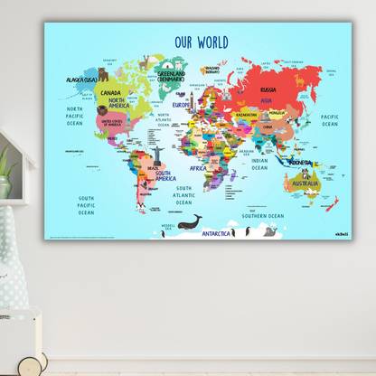 wall decor and learning world map for kids room 3D Poster