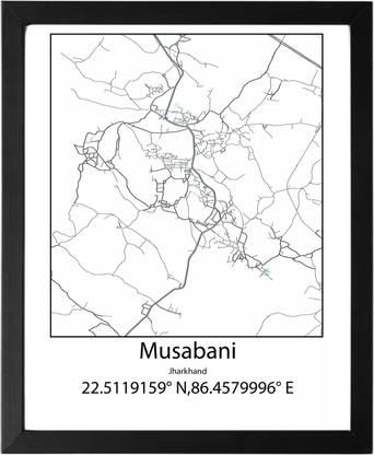 Musabani,Jharkhand,India UNFRAMED Minimalist Map Line Art Print Poster Wall Office Home Hometown Housewarming Decor Enhanced Paper Poster Paper Print