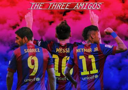 Poster The Three Amigos Msn Messi Suarez Neymar sl-10225 (Large Poster, 36x24 Inch, Banner Media Print, Multicolor) Fine Art Print
