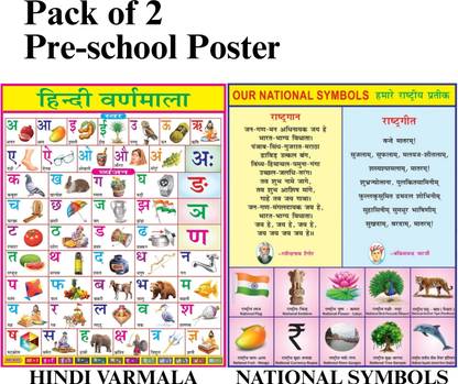 Combo of 2 Chart Hindi Varnmala & Our Naitional Symbols Chart For Kids | 28x40Inch (70x100cm)| Laminated chart | Waterproof and Non tearable Wall Chart. Paper Print