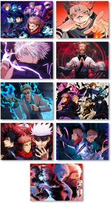 JUJUTSU KAISEN POSTERS PACK OF 9 (10.5 x 14.8 cm) 300 GSM | JUJUTSU KAISEN WALL DECOR | Anime Wall Poster | A6 Size Poster | Anime Poster | Gojo Satoru | Yuji Itadori | Ryomen Sukuna Photographic Paper