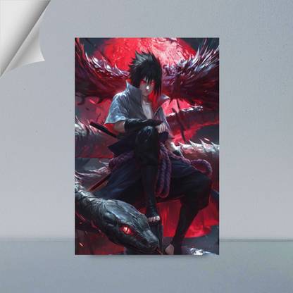 VIRGIN ARTS | SASUKE UCHIHA AND AODA SNAKE | SHARINGAN | NARUTO SHIPPUDIN | 300 GSM A4 FRAMED POSTER FOR WALL Photographic Paper
