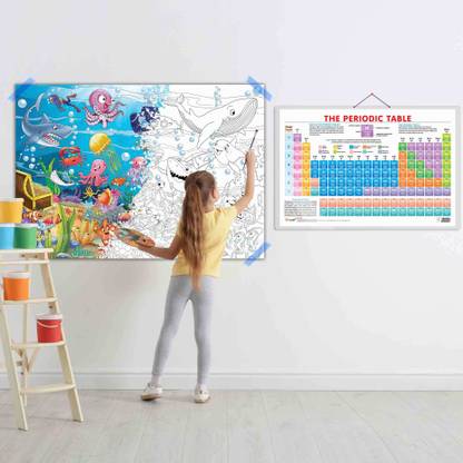 Periodic Table and GIANT UNDER THE OCEAN COLOURING POSTER | Combo of 1 Chart & 1 Poster | Dive into the Periodic Table and Color the Oceanic Realm Paper Print