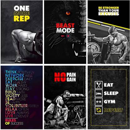 Gym (Workout) Motivational and Inspirational Quotes Posters, Pack of 06, 18X12 inch Each, Paper Print