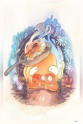 Howls Moving Castle Anime Art Calcifer Drawing Hayao Miyazaki Studio Ghibli Matte Finish Poster P-14892 Paper Print