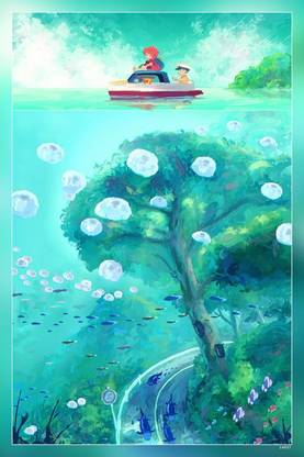 To The Rescue Anime Classic Fish Ocean Ponyo Studi Ghibli Matte Finish Poster P-14037 Paper Print
