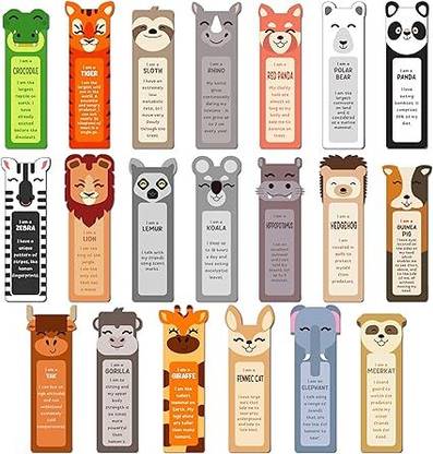 Bookmarks for Kids Bulk - 100 PCS Animal Bookmarks with Educational Facts for Kids, DIY Cute Book Marks with Colorful Tassel, 450 GSM Paper, Reward for Students, 20 Designs Paper Print