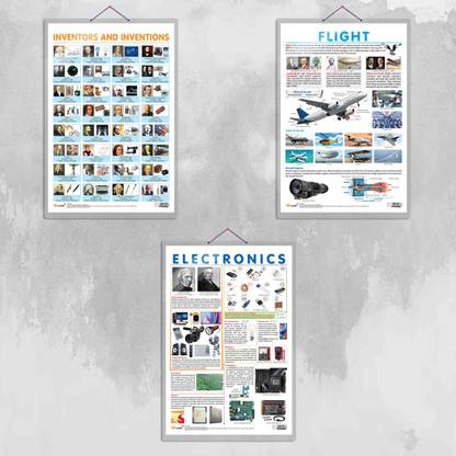 FLIGHT, INVENTORS AND INVENTIONS, and ELECTRONIC Chart | Combo of 3 Charts | Masters of Invention and Electronic Wonders Paper Print