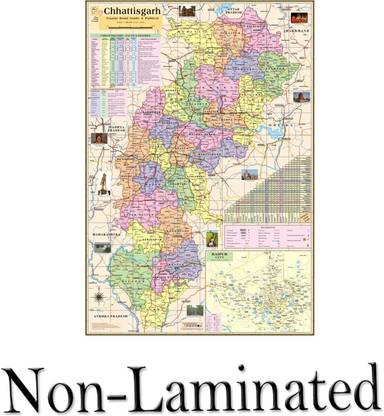 CHHATTISGARH MAP size : 100x70 cm (40"x28" inch) With Fact & Figure Such Area, Poputation, Sex Ratio, Literacy, Place of Tourist Interest Etc. UPDATE – 2020. Paper Print
