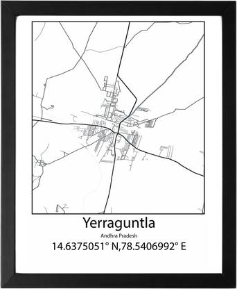 Yerraguntla,Andhra Pradesh,India UNFRAMED Minimalist Map Line Art Print Poster Wall Office Home Hometown Housewarming Decor Enhanced Paper Poster Paper Print