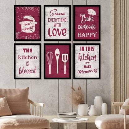 Restaurant Quotes Wall Poster for Cafeteria - Food Framed Posters for Kitchen and dining room/ Restaurant Cafe Wall Decor - Restaurant Wall Art Frames for Food Court Decoration (Set Of 6 ) Paper Print