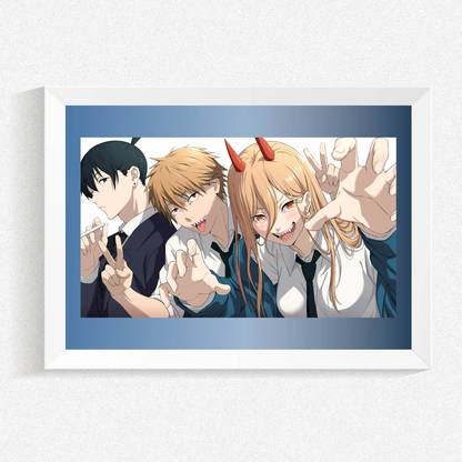 ANIME POSTER FRAME (CHAINSAW MAN) - Black/White Wall Poster For Home And Office With Frame, (12.6*9.6) Photographic Paper