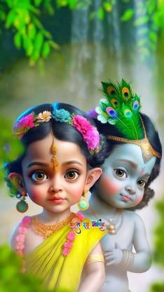 Little Radha Krishna attractive picture poster Fine Art Print