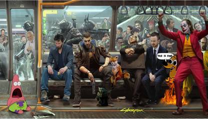 Cyberpunk 2077, CD Projekt Red, Video Game Art, Joker, Keanu Reeves, Patrick, Memes Characters, Decorative Wallpaper (12x18in) High-Quality Frameless Wall Poster for Home Decoration, Room Decoration Peel & Paste the Poster on Wall 300g Gloss Laminated Poster, Wallpaper for Youtube Background Photographic Paper