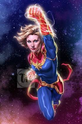 Superhero Captain Marvel Poster, Unframed, With Double Sided Tape Paper Print