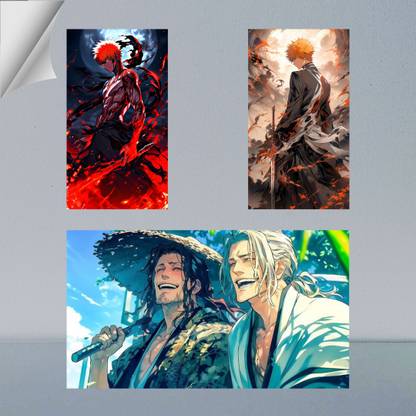 VIRGIN ARTS | COMBO SET OF SHUNSUI KYORAKU, UKITAKE AND ICHIGO KUROSAKI DIGITAL ART FRAME | BLEACH | ANIME | SET OF 2 A4 AND 1 A3 300 GSM FRAMED POSTER FOR WALL Photographic Paper