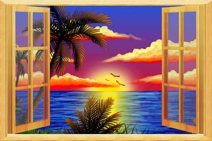 The creative solution beautiful window wallpaper with digital print Size 30"x20" Canvas Art