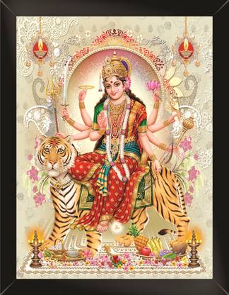 Religious Maa durga Wall Frames Wall Art Painting, Framed Paintings For Home Office Decor, 13.5 X 11 inches (Synthetic Wood,Multicolor) 3D Poster
