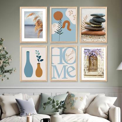 Travel Theme Wall Art Frames for Home and Office Decor - Travel Inspired Poster for living room Bedroom Wall Decoration/Beach View Painting (Set of 6) Paper Print