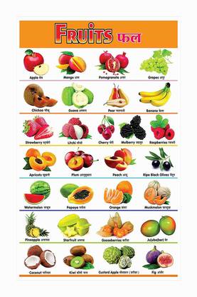 Fruits Name Chart Poster with Gloss Lamination Paper Print