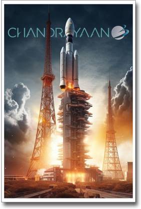 Chandrayaan 3 Abstract Poster Roll Printed 12inch Width 18inch Height Peel off Sticker Attach on any Smooth Surface Paper Print