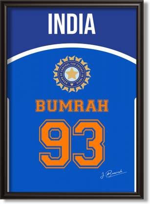 Indian Cricket Team Jersey Framed Poster With Glass Of Jasprit Bumrah 93 | Indian Cricket | Premium Quality 350 GSM ( Size 8*12 Inches ) Paper Print