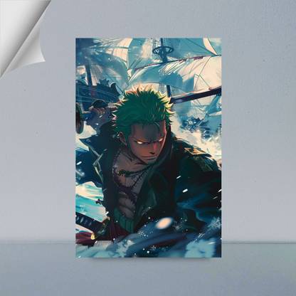 VIRGIN ART | RORONOA ZORO FIGHTING | KING OF HELL | ONE PEICE | ANIME | 300 GSM A4 FRAMED POSTER FOR WALL Photographic Paper