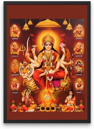Nav Durga Maa Photo with Black Frame for Pooja Photographic Paper