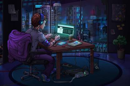 Boy Hacking Poster, Cartoon Design Hacker Poster, Black Hat Hacker, Computer Geek, Computer Room, Programming Poster (12x18in) High-Quality Frameless Wall Poster for Home Decoration, Room Decoration Peel & Paste the Poster on Wall 300g Gloss Laminated Poster, Wallpaper for Youtube Background Photographic Paper