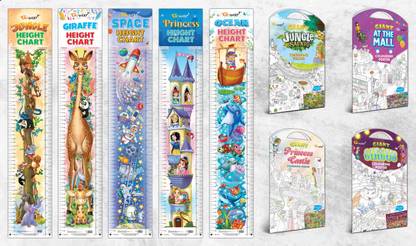 PRINCESS HEIGHT CHART, OCEAN HEIGHT CHART, JUNGLE HEIGHT CHART, GIRAFFE HEIGHT CHAR, SPACE HEIGHT CHART, GIANT JUNGLE SAFARI COLOURING POSTER, GIANT AT THE MALL COLOURING POSTER, GIANT PRINCESS CASTLE COLOURING POSTER and GIANT CIRCUS COLOURING POSTER| combos of 5 height chart and 4 colouring poster| Unleash Your Child's Imagination with Giant Height Charts and Colouring Posters Paper Print