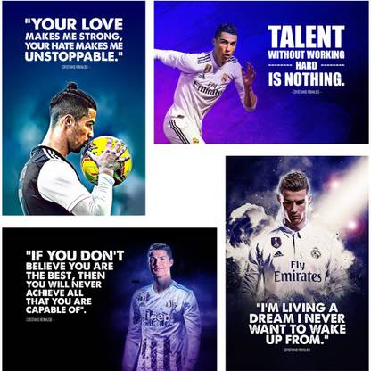 Cristiano Ronaldo Motivational Quotes Wall Posters ( Football Player, Sports Poster ), Pack of 04, (18 inch X 12 inch, Each Poster), Paper Print