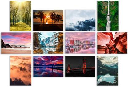 Landscape Wall Poster for Home Decor Living Room Bed Room Set of 12 A4 Size (29 X 21 cm) Fine Art Print