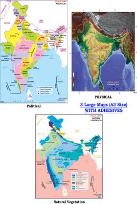 Set of 4 Large India Maps (Political, Physical, Population, Vegetation) - A3 Size - Adhesives included Paper Print