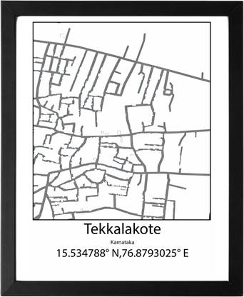 Tekkalakote,Karnataka,India UNFRAMED Minimalist Map Line Art Print Poster Wall Office Home Hometown Housewarming Decor Enhanced Paper Poster Paper Print