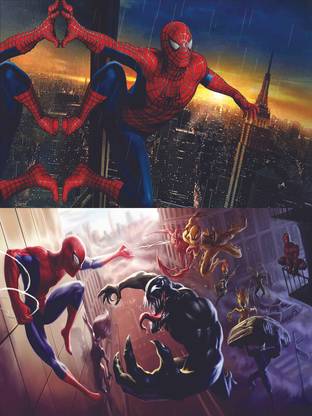 (Pack of 2)Spidey's Wall: A Spectacular Showcase of Spider-Man Posters: on US Imported Paper (Unframed) With 3M Orginal Double Side Tape for Easily Stick Photographic Paper