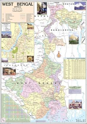 West Bengal Map Size : 100x70 cm (40"x28" inch) With Fact & Figure such Area, Population, Density, Literacy. Paper Print