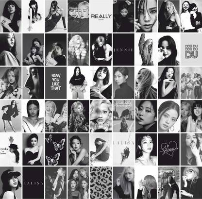 54pcs Black & White BLACKPINK Boho Style Aesthetic Kit Mini Poster for Decor-116 Paper Print