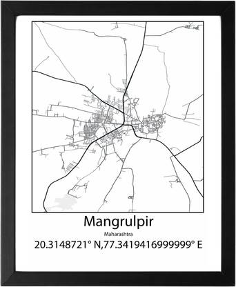 Mangrulpir,Maharashtra,India UNFRAMED Minimalist Map Line Art Print Poster Wall Office Home Hometown Housewarming Decor Enhanced Paper Poster Paper Print