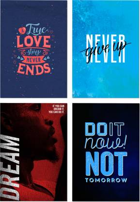 Work Desk Inspirational Quotes 4 Motivational Poster Set Collection For Wall Decor Paper Print