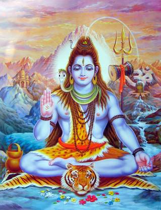 Poster Divine Shiva Blessings sl326 (Plastic Large Wall Poster, 36x24 Inches, Multicolor) Fine Art Print