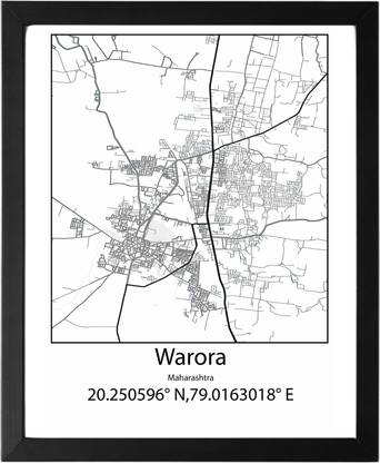 Warora,Maharashtra,India UNFRAMED Minimalist Map Line Art Print Poster Wall Office Home Hometown Housewarming Decor Enhanced Paper Poster Paper Print
