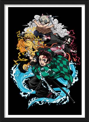 Tanjiro x Nezuko x inosuke x Zenitsu | Demon Slayer Framed Poster | Anime Framed Posters Paper Print