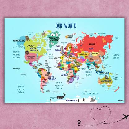 world map for kids 6 years and 7 years Paper Print