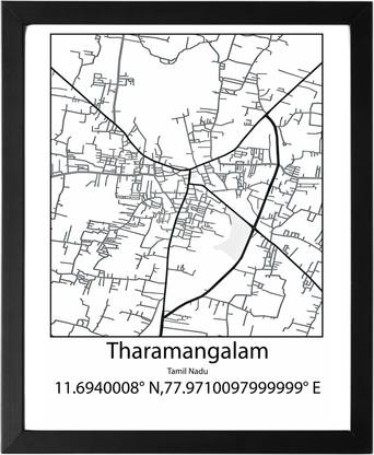 Tharamangalam,Tamil Nadu,India UNFRAMED Minimalist Map Line Art Print Poster Wall Office Home Hometown Housewarming Decor Enhanced Paper Poster Paper Print