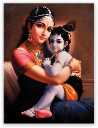 Beautiful Bal Krishna With Yashoda Maa Hindu God Photo Poster Size “24 X 18" In Fine Art Print