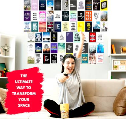 Motivational Quotes Wall Collage Kit | High Quality Printed | Set Of 63 Wall Décor Self-adhesive High Quality 300 GSM Paper Paper Print